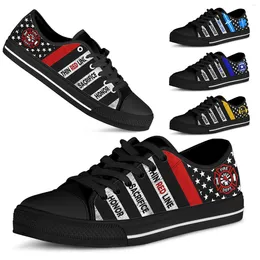 Casual Shoes BKQU 2024 Women Canvas Flat American Flag Thin Blue Red Yellow Line Print Vulcanized Sneakers Big Size Lace Up