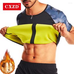 Men's Body Shapers CXZD Men Sauna Shaper Waist Trainer Corsets Zipper Shirts Gym Workout Short Sleeves Shapewear Slimming Belly Tummy Tank