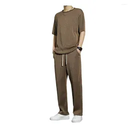 Men's Tracksuits Men Casual Set Summer Sports Two-piece Round Neck T-shirt Drawstring Pants For Wear Indoor Or Outdoor