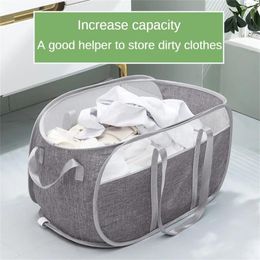 Laundry Bags Portable Basket Black Fabric Material Easy To Clean Healthy And Odorless Fold Store Storage Supplies Blue