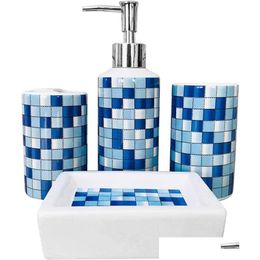 Bath Accessory Set Ceramic Bathroom Accessories Of 4 Pieces Modern Design Soap Dispenser Toothbrush Holder Tumbler Dish Drop Delivery Ottvc