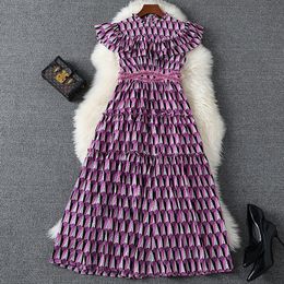 2024 Summer Sleeveless Purple Bohemian Dresses Beading Chiffon A-Line Casual Dresses Floral seaside getaway skirt