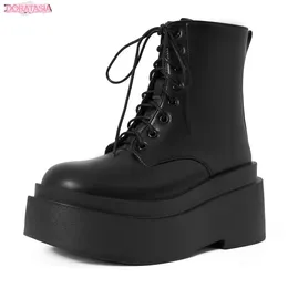Boots Women Lace Up Thick Bottom Heels Platform Ankle Shoes Fashion Designer Stylish Luxury Quality Casual 2024 Winter Booties