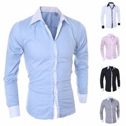 mens Luxury Casual Slim Fit Dr Shirt Korean Style Lg Sleeve Fi Blouse Butt Down Busin Social Formal Shirts Tops C8RI#