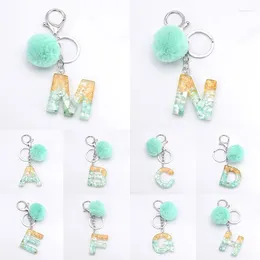 Keychains Fashion Pom Letter English Alphabet A-Z Keyring Holder Ball Glitter Resin Car Charms Key Rings Chains Jewelry Gift