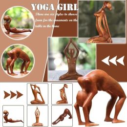 Sculptures Yoga Body Wood Carving Craft Sculpture Decorative Yoga Girl Home Decor Carving Yoga Gymnastics Lovers Resin Decoration