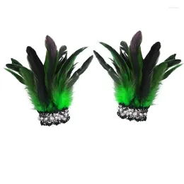 Link Bracelets Stage Show Showgirl Natural Dyed Rooster Feather Arm Warmer Wrist Cuffs