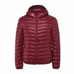 new Fi Boutique Solid Colour Warm Mens Casual Hooded White Duck Down Jacket / Thin and Light Men's Down Coats L9FJ#