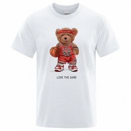 teddy Bear 23 Love The Game Play Basketball Print Funny T-Shirt Men Loose Oversize Clothing Cott Quality Short Sleeve For Man 55a1#