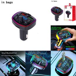 Upgrade Car FM Transmitter Bluetooth 5.0 Charger MP3 Music Player PD 18W Type-c Dual USB 4.2A Colourful Ambient Light Cigarette Lighter