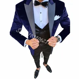 navy Veet 3 Piece Men's Suit Peak Lapel Slim Fit Suits Men Blazer Groomsmen Tuxedos For Wedding Dinner Party Costume Homme X0fx#