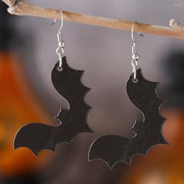 Dangle Earrings Black Bat Dark Halloween Wood Fun Animal Pattern Party Festival For Women