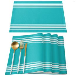 Table Mats Teal Stripes Rustic Farmhouse Placemat For Dining Tableware Kitchen Dish Mat Pad 4/6pcs Home Decoration