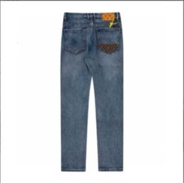 Jeans da uomo di marca versione coreana stampa completa patchwork tascabile vintage per celebrità Internet alla moda pantaloni a gamba dritta slim fit versatili H5TS