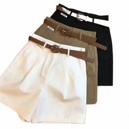 oceanlove Cargo Shorts Belt Solid Spring Summer Loose Korean Fi Women Pants Basic Vintage High Waist Pantales Cortos J6OP#