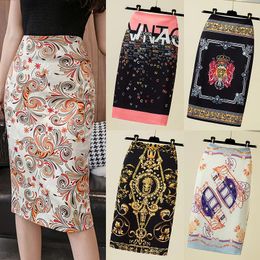 Skirts For Women Vintage Flower Print Bodycon Pencil Skirt Slim Midi Sexy Elegant Bag Hip Bandage Kawaii Lolita Short Saias 240326