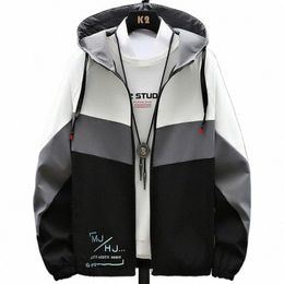 hot Sale 2022 Men's Patchwork Hooded Jacket Oversize Windbreakers Thin Brand Boys' Clothing New Male Autumn Outdoor Clothing 4XL m8n2#