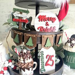Miniatures 68 Pieces Christmas Tiered Tray Farmhouse Decor Set Winter Holiday Decor Themed Signs Rustic Windmill Decor