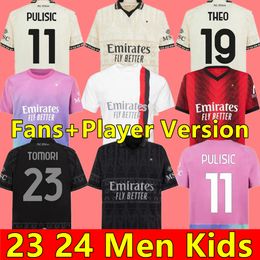 23 24 Rafa Leao Soccer Jerseys Milans Giroud De Ketelaere Pulisic Tonali Theo Dest Football Shirt 2024 Special Fourth 4th Men Kids Kit Uniforms