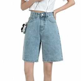 zhisilao Solid Knee-length Denim Shorts Women Boyfriend Casual High Waist Wide Leg Shorts Jeans Summer 2022 87r3#