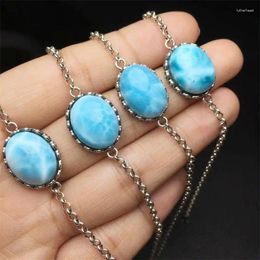 Decorative Figurines S925 Natural Larimar Bracelet Fashion Energy Stone Reiki Healing Crystal Strand Fengshui Gift 1PCS