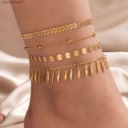 Anklets Tocona Bohemia Aircraft Chain Tassel Pendant Multi layer Foot Chain Geometric Alloy Disc Rice Ball 4/pcs Set Ankle Bracelet 21733L2403