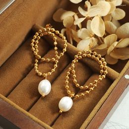 Hoop Earrings ANENJERY 316L Stainless Steel Imitation Beads Chain Stud For Women Vintage Temperament Jewellery Festival Gift