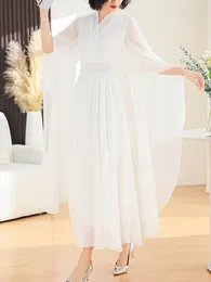 Casual Dresses 2024 Chiffon White Women Vintage Party Dress Long Sleeve Elegante Chic Fashion Maxi Summer Purple Evening For