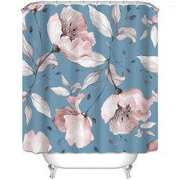 Shower Curtains Floral For Bathroom Flowers Curtain Set Blue Background Fabric Waterproof 72X72inch