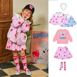 Spring Korean Kids Girl Pink Jackets Childrens Hoodies Sweatshirts Skirts Leggings Outerwear Coat Clothings 240314