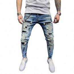 2021 Men Clothing Street Fi Jeans Skinny Slim fit Ripped Stretch Jeans Man Hole Patchwork Casual Jogging Denim Pencil Pants I2X1#