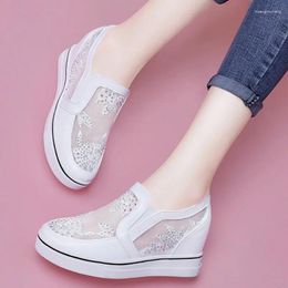 Casual Shoes Summer Women's Fashion Lace Rhinestone Shallow Internal Height Increase Loafers Comfortable Flats Zapatillas Mujeres