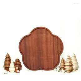 Tea Trays Solid Wood Teacup Tray Petal-shaped Plate Dessert Dried Fruit Kitchen Decoration