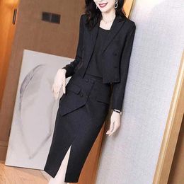 Work Dresses Two Piece Of French Professional Temperament Slimming Bag Hip Skirt 2024 Autumn Onk Long Sleeve Small Sets Two-piece Dress