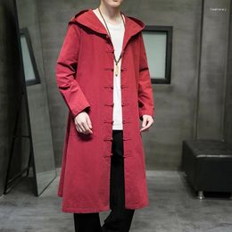 Ethnic Clothing Chinese Style Traditional Tang Suit Men's Fall Long Trench Coat Loose Cotton Linen