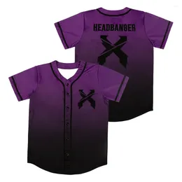 Men's T Shirts Excision Merch Headbanger Baseball Jersey Shirt Purple/Black Gradient V-Neck Short Sleeve Streetwear Women Men Fashion