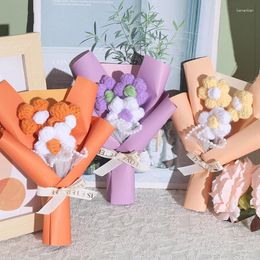 Decorative Flowers Pure Handmade Puff Mini Bouquet Knitted Craft Flower Woolen Milk Cotton Desktop Car Decoration Holiday Gift