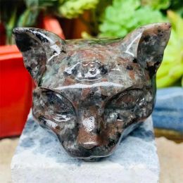 Sculptures 5CM Natural Yooperlite Cat Head Egyptian Mau carving Crystal Animal Healing Holiday Gift Home Decoration 1pcs