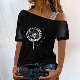 Women's Blouses Off Shoulder T-Shirt Tops Sexy Glitter Short Sleeve Printed Solid Colour Pullover Top Summer Versatile T-Shirts