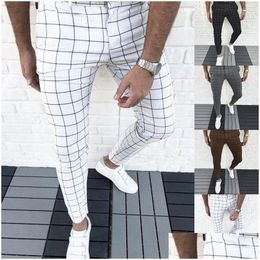 Men'S Pants Mens Smart Casual Fashion Clothing Plaid Pencil Thin Mid Waist Jogger Trousers For Men Drop Delivery Apparel Dh6Fl