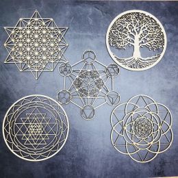 Gravestones Wooden Flower of Life Christmas Ornaments, Sacred Geometry Ornaments Home Decoration, Wood Sign Wall Art Seed of Life Coaster