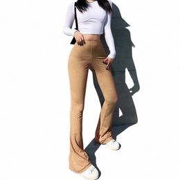 women Sexy High Waist Flare Leggings Solid Trousers Sexy Bodyc Trousers Fi Club Pants Casual Elasticity Bell Bottom Pant v6Ut#