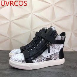 Casual Shoes Classic Brand Designer Mens High Top Snake Pattern Sneakers Black Buckle Lace-Up Trainer Race Runners Double Zippers