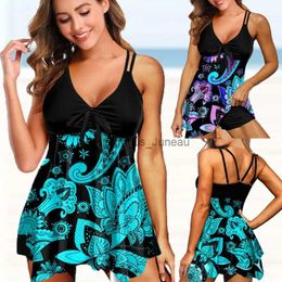 Women's Swimwear Women Plus Size Beachwear Swim Plus Size Tankini Monokini Swimwear Two Pcs Swimsuits Flower Printed Bikini Beach Summer Swidress T240328