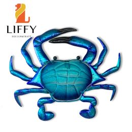 Sculptures Metal Blue Crab Wall Artwork for Home and Garden Decoration Outdoor Statues Miniatures and Sculptures