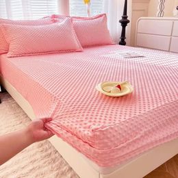 Quilted Elastic Band Mattress Cover Home Textiles Warm Fitted Sheet Double King Size Bed Sheets Bedspreads No Pillowcase Winter 240321