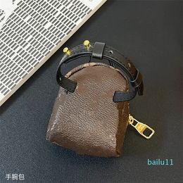 Mini arm bag Letter Keychain Wallet Keyring Designer Purse Pendant Waist Bag Brown Flower Coin Holder pink Keychains Bag Detachable strap