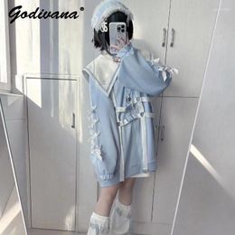 Women's Jackets Long Sleeve Loose Zipper Hoodies Sweatshirt Water Colour Cross Sailor Collar Bow Bandage Sportswear Jacket And Shorts Set