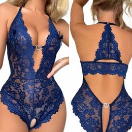 sexy Erotic Crotch Underwear Open Bra Bodysuit Lingerie Pyjamas Lace Transparent Dr Porn outfits for females Deep V sleepwear c07V#