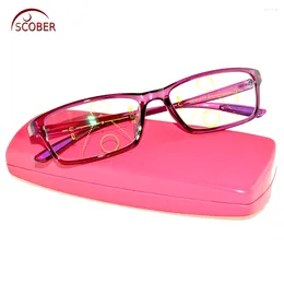 Sunglasses SCOBER Progressive Multifocal Reading Glasses Purple Square TR90 Ultralight Super Strong See Near And Far TOP 0 ADD 1 To 4